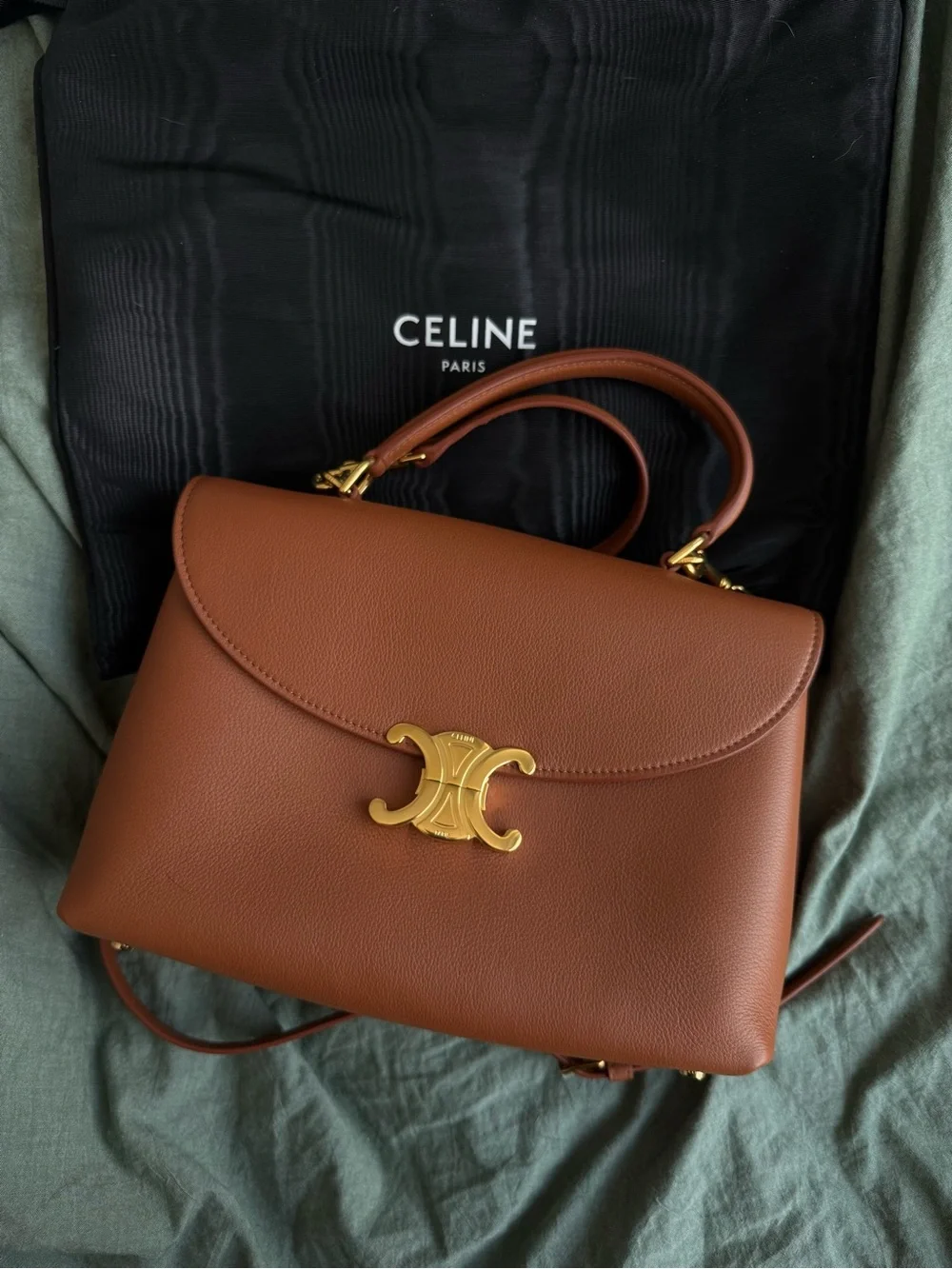 Celine Medium Nino Bag in Supple Grained Calfskin Leather in Tan